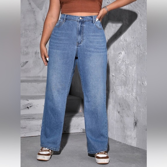 SHEIN Pants - SHEIN | Blue high waisted straight leg jeans